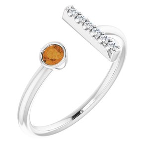 Sterling Silver Natural Citrine & .05 CTW Natural Diamond Bar Ring