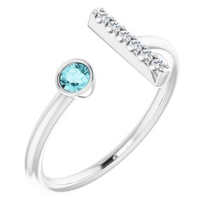 14K White Gold Natural Blue Zircon & .05 CTW Natural Diamond Bar Ring