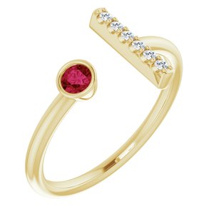 14K Yellow Gold Lab-Grown Ruby & .05 CTW Natural Diamond Bar Ring