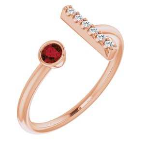 14K Rose Gold Natural Mozambique Garnet & .05 CTW Natural Diamond Bar Ring