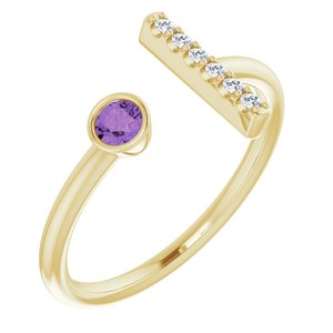 14K Yellow Gold Natural Amethyst & .05 CTW Natural Diamond Bar Ring