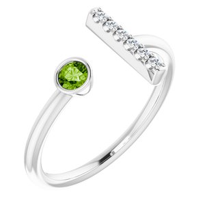 Sterling Silver Natural Peridot & .05 CTW Natural Diamond Bar Ring