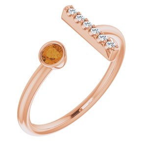 14K Rose Gold Natural Citrine & .05 CTW Natural Diamond Bar Ring