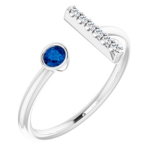 14K White Gold Lab-Grown Blue Sapphire & .05 CTW Natural Diamond Bar Ring