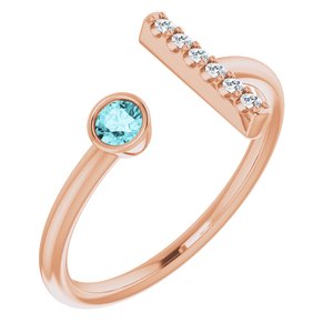 14K Rose Gold Natural Blue Zircon & .05 CTW Natural Diamond Bar Ring