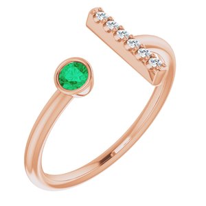 14K Rose Gold Lab-Grown Emerald & .05 CTW Natural Diamond Bar Ring