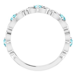14K White Gold Natural Blue Zircon & .02 CTW Natural Diamond Scroll Ring