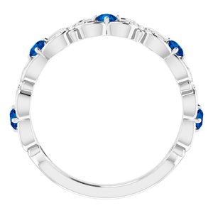 14K White Gold Natural Blue Sapphire & .02 CTW Natural Diamond Scroll Ring