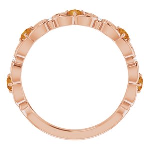 14K Rose Gold Natural Citrine & .02 CTW Natural Diamond Scroll Ring