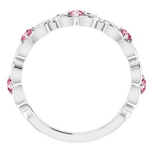 14K White Gold Natural Pink Tourmaline & .02 CTW Natural Diamond Scroll Ring