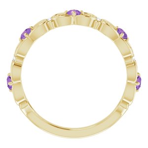 14K Yellow Gold Natural Amethyst & .02 CTW Natural Diamond Scroll Rings