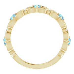 14K Yellow Gold Natural Aquamarine & .02 CTW Natural Diamond Scroll Ring