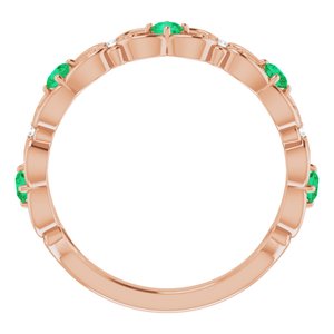 14K Rose Gold Natural Emerald & .02 CTW Natural Diamond Scroll Ring
