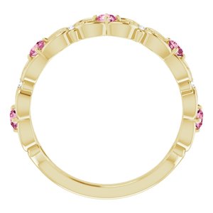 14K Yellow Gold Natural Pink Tourmaline & .02 CTW Natural Diamond Scroll Ring