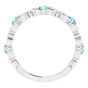 14K White Gold Natural Aquamarine & .02 CTW Natural Diamond Scroll Ring