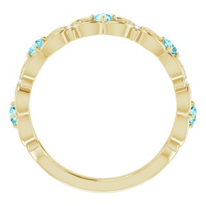 14K Yellow Gold Natural Blue Zircon & .02 CTW Natural Diamond Scroll Ring
