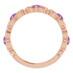 14K Rose Gold Natural Amethyst & .02 CTW Natural Diamond Scroll Rings