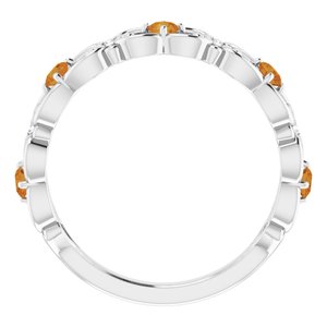 14K White Gold Natural Citrine & .02 CTW Natural Diamond Scroll Ring