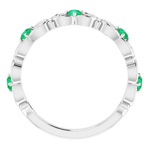 14K White Gold Lab-Grown Emerald & .02 CTW Natural Diamond Scroll Ring
