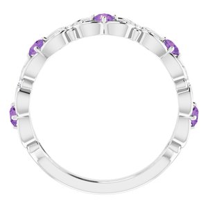 Platinum Natural Amethyst & .02 CTW Natural Diamond Scroll Rings