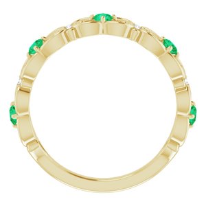 14K Yellow Gold Lab-Grown Emerald & .02 CTW Natural Diamond Scroll Ring