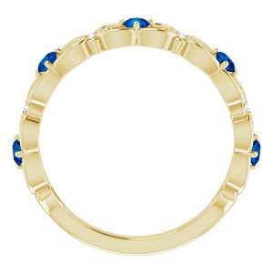 14K Yellow Gold Natural Blue Sapphire & .02 CTW Natural Diamond Scroll Ring