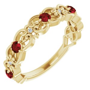 14K Yellow Gold Natural Mozambique Garnet & .02 CTW Natural Diamond Scroll Ring