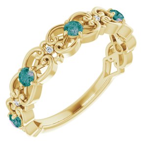 14K Yellow Gold Natural Alexandrite & .02 CTW Natural Diamond Scroll Rings