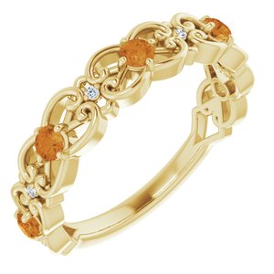 14K Yellow Gold Natural Citrine & .02 CTW Natural Diamond Scroll Ring