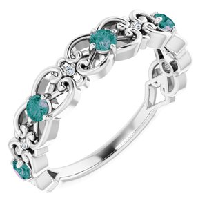 Platinum Natural Alexandrite & .02 CTW Natural Diamond Scroll Rings