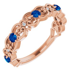 14K Rose Gold Natural Blue Sapphire & .02 CTW Natural Diamond Scroll Ring