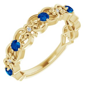 14K Yellow Gold Lab-Grown Blue Sapphire & .02 CTW Natural Diamond Scroll Ring