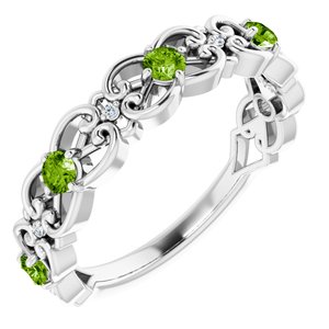 14K White Gold Natural Peridot & .02 CTW Natural Diamond Scroll Ring