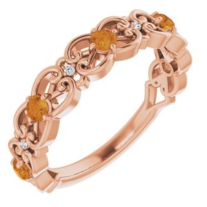 14K Rose Gold Natural Citrine & .02 CTW Natural Diamond Scroll Ring