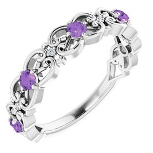 Platinum Natural Amethyst & .02 CTW Natural Diamond Scroll Rings