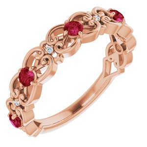 14K Rose Gold Natural Ruby & .02 CTW Natural Diamond Scroll Ring
