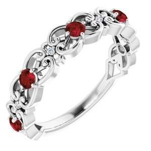 Platinum Natural Mozambique Garnet & .02 CTW Natural Diamond Scroll Ring