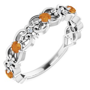 Platinum Natural Citrine & .02 CTW Natural Diamond Scroll Ring