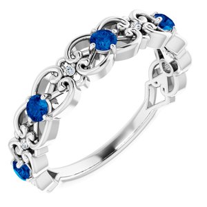 Platinum Natural Blue Sapphire & .02 CTW Natural Diamond Scroll Ring