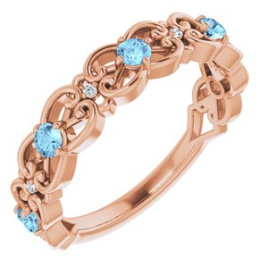 14K Rose Gold Natural Aquamarine & .02 CTW Natural Diamond Scroll Ring
