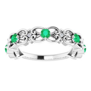 Platinum Natural Emerald & .02 CTW Natural Diamond Scroll Ring