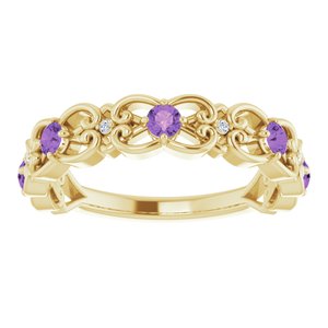 14K Yellow Gold Natural Amethyst & .02 CTW Natural Diamond Scroll Rings