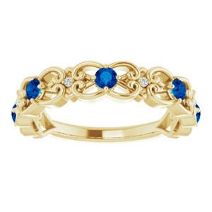 14K Yellow Gold Lab-Grown Blue Sapphire & .02 CTW Natural Diamond Scroll Ring