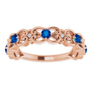 14K Rose Gold Lab-Grown Blue Sapphire & .02 CTW Natural Diamond Scroll Ring