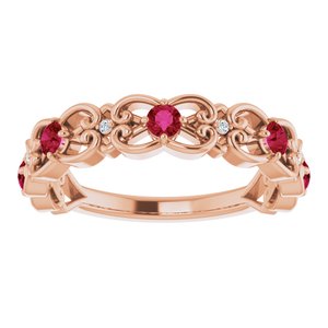 14K Rose Gold Natural Ruby & .02 CTW Natural Diamond Scroll Ring