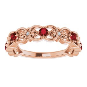 14K Rose Gold Natural Mozambique Garnet & .02 CTW Natural Diamond Scroll Ring