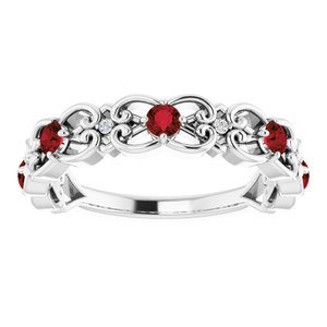 Sterling Silver Natural Mozambique Garnet & .02 CTW Natural Diamond Scroll Ring