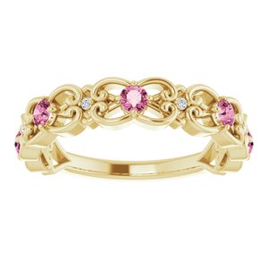 14K Yellow Gold Natural Pink Tourmaline & .02 CTW Natural Diamond Scroll Ring