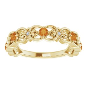 14K Yellow Gold Natural Citrine & .02 CTW Natural Diamond Scroll Ring