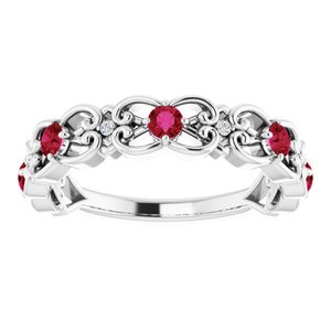 Sterling Silver Lab-Grown Ruby & .02 CTW Natural Diamond Scroll Ring